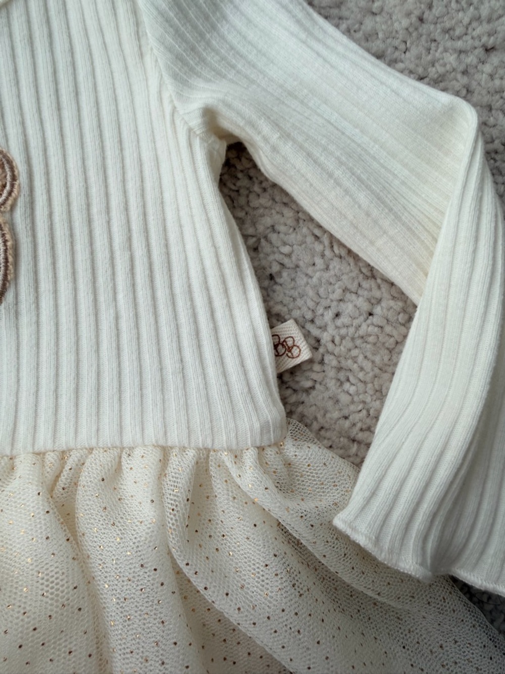 Baybe Bee Cream Ribbed Tutu Bodysuit with Bear Applique - Picture 4 of 7